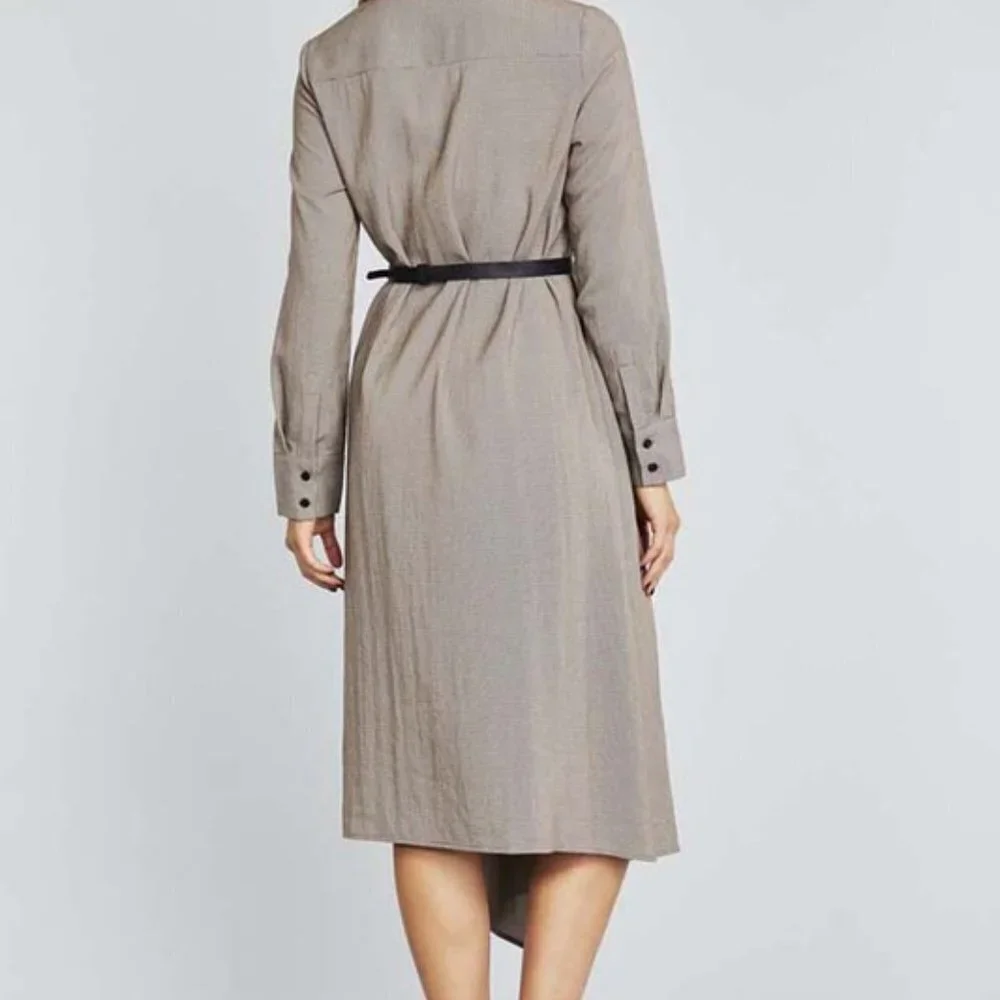 Belted Midi Dress w/ Faux Leather Pocket and Belt | Long Sleeve